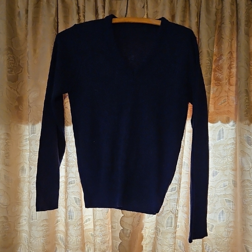 Blue V-Neck Sweater with Long Sleeves